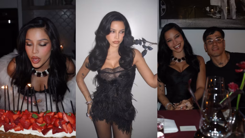 Emilia cumplió 30 años y lo festejó con Duki, su familia y un look negro con transparencias